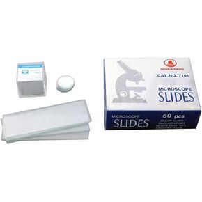 AmScope BS-50P-C 50pc Blank Pre-Cleaned Microscope Glass Slides + 100pc Pre-Cleaned Circular Glass Cover Slips