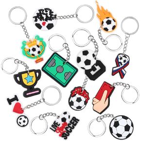 24 Pack Soccer Keychain Bulk Sports Keychains Soccer Ball Keychain Soccer Themed Birthday Party Favors for Carnival Reward Soccer Goodie Bags Stuffers