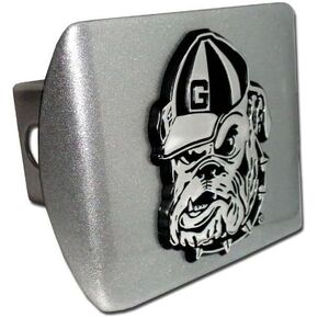 University of Georgia Bulldogs "Brushed Silver with Chrome "BULLDOG" Emblem" Metal Trailer Hitch Cover Fits 2 Inch Auto Car Truck Receiver with NCAA College Sports Logo
