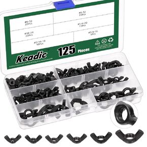 Keadic 135Pcs M3 M4 M5 M6 M8 M10 M12 Wing Nuts Assortment Kit, Carbon Steel Black Zinc Plated Wing-Nut Fasteners Hand Twist Tighten Ear Wingnuts Butterfly Nut for Home Building Industry