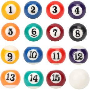 HEITIGN 16Pcs Billiard Ball Mini Size 2.5cm/0.98inch American Resin Pool Balls Set Pool Table Accessories for Replacement