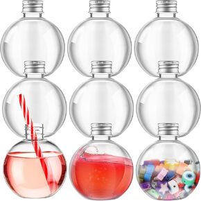 Jinei 9 Sets 8 oz Ball Shape Plastic Sand Art Bottles Spherical Clear Plastic Potion Bottles Christmas Cocktail Ornament Balls with Funnels for DIY Wedding Party Gift Crafts Decoration
