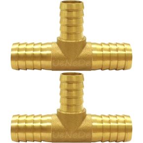 2PCS Brass 1/4" to 3/8" to 1/4" (6.6-10-6.6 mm) Barb Reducer Tee Splicer Mender Hose Barbed Fitting 3-Way Reducing Union Intersection for Water/Oil/Gas