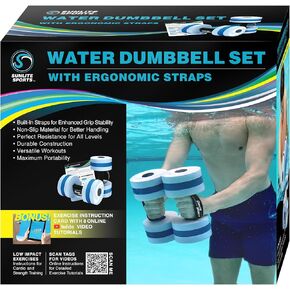 Sunlite Sports Water Weights Pool Exercise Dumbbells, Water Aerobic Equipment, High-Density EVA-Foam Dumbbell with Handle Strip, Aqua Therapy, Pool Fitness, Water Exercise, Set of 2