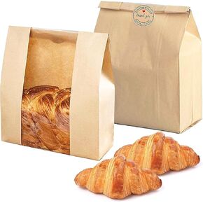 Bread Bags for Homemade Bread Large Paper Bakery Bag with Window for Baked Food Packaging Storage 25pcs Bread Storage Bags for Sourdough Loaf Cookie