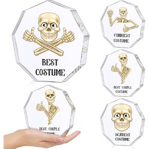 4 Pcs Acrylic Halloween Costume Contest Trophies 4.7 x 4.7 Inch Halloween Best Costume Skeleton Trophies Skull Halloween Costume Award Prize for Kids Adults Costume Contest Game