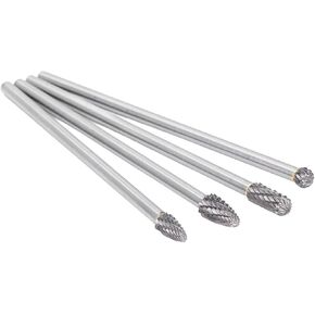 Diamond Grinding Bit Drill Bit Set, Diamond Bits, 4Pcs Extended Carbide Rotating Burr Set 1/4in Shank Tungsten Steel HRC70 Grinding Head Porting Tools for Cutting Carving