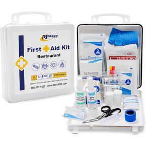 2021 OSHA Class A Restaurant First Aid Kit - Plastic Box with Rubber Sealed - Includes Blue Bandages and Burn Care Supplies - Essentials for Work or Restaurant - 139 Pieces