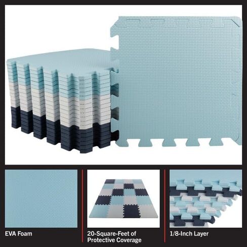 Puzzle Mat EVA Foam Floor Tiles 20-Pack - 20 SQFT Multicolor Exercise Mat or Baby Play Mats for Floor - Interlocking Floor Mats by Stalwart (Blue) in Saudi Arabia