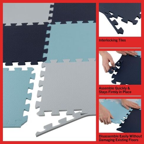 Puzzle Mat EVA Foam Floor Tiles 20-Pack - 20 SQFT Multicolor Exercise Mat or Baby Play Mats for Floor - Interlocking Floor Mats by Stalwart (Blue) in Saudi Arabia