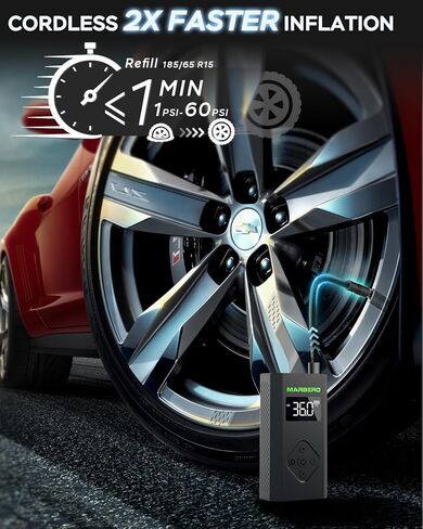 مضخة هواء لإطارات السيارة محمولة بقوة 150 رطل لكل بوصة مربعة، منفاخ إطارات لاسلكي قابل لإعادة الشحن، ضاغط هواء محمول، مضخة إطار تلقائي مع مقياس الضغط، ضوء LED للسفر، دراجة نارية، كرة السلة، حلقة السباحة in Kuwait