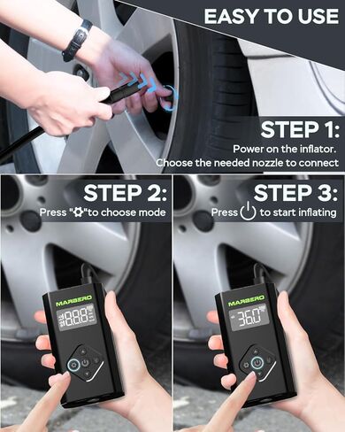 مضخة هواء لإطارات السيارة محمولة بقوة 150 رطل لكل بوصة مربعة، منفاخ إطارات لاسلكي قابل لإعادة الشحن، ضاغط هواء محمول، مضخة إطار تلقائي مع مقياس الضغط، ضوء LED للسفر، دراجة نارية، كرة السلة، حلقة السباحة in Kuwait