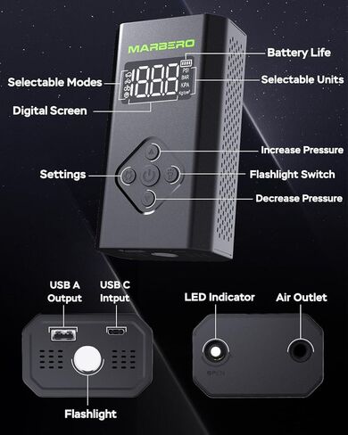 مضخة هواء لإطارات السيارة محمولة بقوة 150 رطل لكل بوصة مربعة، منفاخ إطارات لاسلكي قابل لإعادة الشحن، ضاغط هواء محمول، مضخة إطار تلقائي مع مقياس الضغط، ضوء LED للسفر، دراجة نارية، كرة السلة، حلقة السباحة in Kuwait