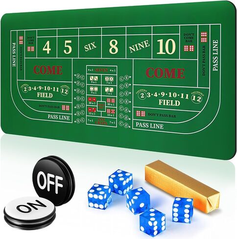 مجموعة ألعاب Craps Tabletop، تتضمن بساط تخطيط سطح الطاولة المطاطي Craps مقاس 35 بوصة × 70 بوصة، ونرد من فئة الكازينو AAA مقاس 19 مم، وأزرار تشغيل/إيقاف 3 بوصات ليالي بوكر الكازينو in Saudi Arabia