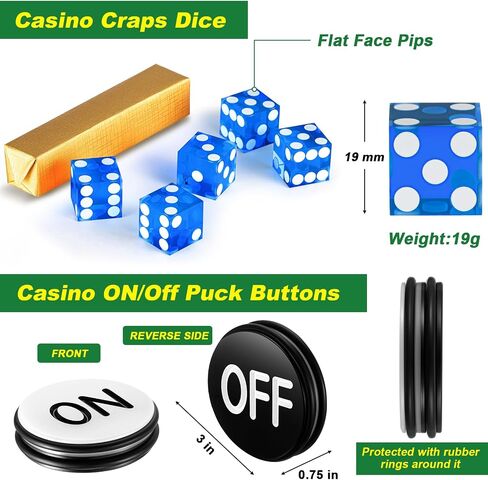 مجموعة ألعاب Craps Tabletop، تتضمن بساط تخطيط سطح الطاولة المطاطي Craps مقاس 35 بوصة × 70 بوصة، ونرد من فئة الكازينو AAA مقاس 19 مم، وأزرار تشغيل/إيقاف 3 بوصات ليالي بوكر الكازينو in Saudi Arabia