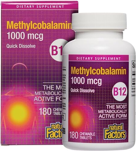 Natural Factors, Vitamin B12 Methylcobalamin 1000 mcg, Chewable Support for Energy and Immune Health, Vegetarian, Gluten Free, 90 tablets (90 servings) in Saudi Arabia