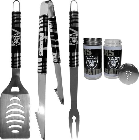 NFL Siskiyou Sports Fan Shop Las Vegas Raiders 3 قطع مجموعة الشواء الخلفية ومجموعة شاكر الملح والفلفل مقاس واحد لون الفريق in Saudi Arabia