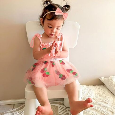 TITKKOP Baby Girl 1st Birthday Clothes One Year Old Tulle Romper Sleeveless Bodysuit Cake Smash Outfits in Saudi Arabia