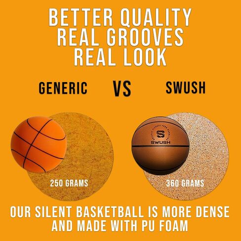 SWUSH Silent Basketball | Size 7 (29.5"") Airless Grooved Foam Basketball, Perfect for Silent Indoor Dribbling, Indoor Training, and Ball Handling Practice, Brown in Saudi Arabia