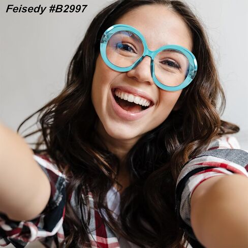 FEISEDY المتضخم الضوء الأزرق حجب النظارات النساء الرجال الرجعية كبيرة مستديرة إطار نظارات واضح عدسة نظارات الكمبيوتر B2997 in Kuwait