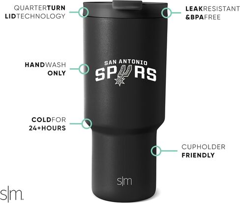 كوب بسيط وحديث مرخص رسميًا من NBA Spurs سعة 30 أونصة مع غطاء قلاب وقش | كوب معزول ستانلس ستيل | هدايا للرجال والنساء | مجموعة تريك | سان انطونيو سبيرز in Saudi Arabia