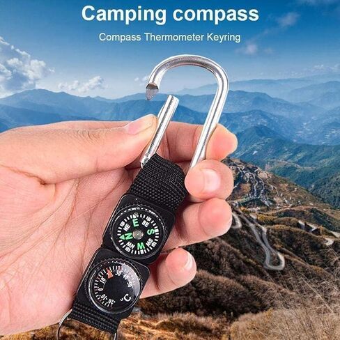 Black Carabiner Key Chain Compass Thermometer Metal Camping Outdoor Gadgets Hiking Survival to Multifunctional O0R8 Mountaineering Sports and Outdoor Recreation Accessories in Saudi Arabia