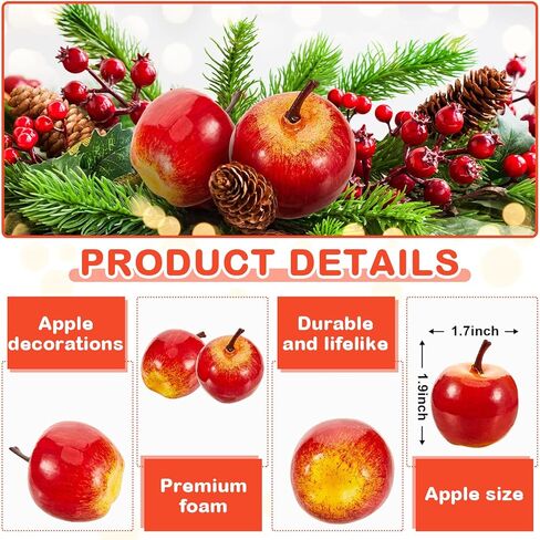 Dingion Christmas Fake Reds Apples Decorations Artificial Mini Red Apples Ornaments Lifelike Fruits Fake Apples Decor in Kuwait
