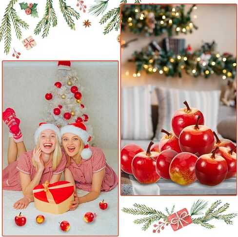 Dingion Christmas Fake Reds Apples Decorations Artificial Mini Red Apples Ornaments Lifelike Fruits Fake Apples Decor in Kuwait