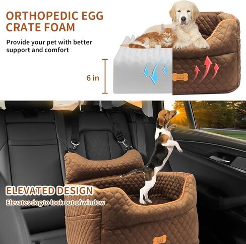 مقعد سيارة للكلاب - مقعد معزز للكلاب من إسفنج الذاكرة للكلاب الصغيرة التي يصل وزنها إلى 25 رطلاً - مقعد سيارة مرتفع للحيوانات الأليفة مع جيوب تخزين وحزام مقعد للكلاب - سرير سفر ناعم للحيوانات الأليفة للمقاعد الأمامية والخلفية - قابل للإزالة وقابل للغسل -  in Kuwait