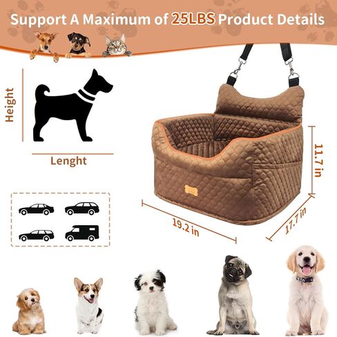 مقعد سيارة للكلاب - مقعد معزز للكلاب من إسفنج الذاكرة للكلاب الصغيرة التي يصل وزنها إلى 25 رطلاً - مقعد سيارة مرتفع للحيوانات الأليفة مع جيوب تخزين وحزام مقعد للكلاب - سرير سفر ناعم للحيوانات الأليفة للمقاعد الأمامية والخلفية - قابل للإزالة وقابل للغسل -  in Kuwait