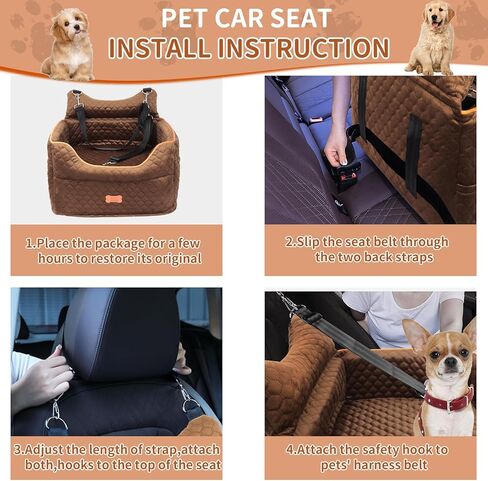 مقعد سيارة للكلاب - مقعد معزز للكلاب من إسفنج الذاكرة للكلاب الصغيرة التي يصل وزنها إلى 25 رطلاً - مقعد سيارة مرتفع للحيوانات الأليفة مع جيوب تخزين وحزام مقعد للكلاب - سرير سفر ناعم للحيوانات الأليفة للمقاعد الأمامية والخلفية - قابل للإزالة وقابل للغسل -  in Kuwait