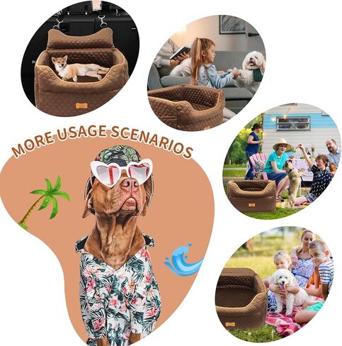مقعد سيارة للكلاب - مقعد معزز للكلاب من إسفنج الذاكرة للكلاب الصغيرة التي يصل وزنها إلى 25 رطلاً - مقعد سيارة مرتفع للحيوانات الأليفة مع جيوب تخزين وحزام مقعد للكلاب - سرير سفر ناعم للحيوانات الأليفة للمقاعد الأمامية والخلفية - قابل للإزالة وقابل للغسل -  in Kuwait