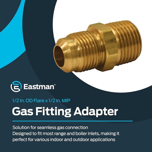 Eastman 1/2 بوصة OD Flare x 1/2 بوصة MIP محول تركيب الغاز للغاز الطبيعي والبروبان السائل، فولاذ مطلي بالزنك، 65704B in Kuwait