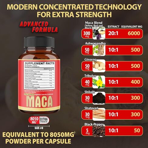 عبوتان - 60 كبسولة - كبسولات مستخلص جذور الماكا 8050 مجم - مكمل للقدرة على التحمل والطاقة والهضم ودعم المناعة - 7 أعشاب مدمجة مع أشواغاندا والجينسنغ والتريبولوس والمزيد - كمية تكفي 4 أشهر in Kuwait