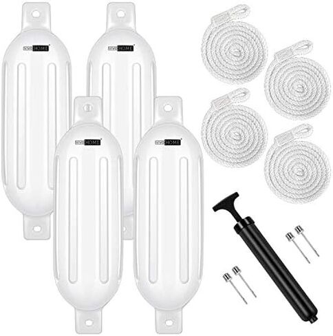 VIVOHOME Vinyl Ribbed Boat Fenders 4 Pack, Boat Bumpers with Ropes, Needles, and Pump to Inflate Fit for Yachts, Sailing Dinghies, Bass Boats, Black in Saudi Arabia