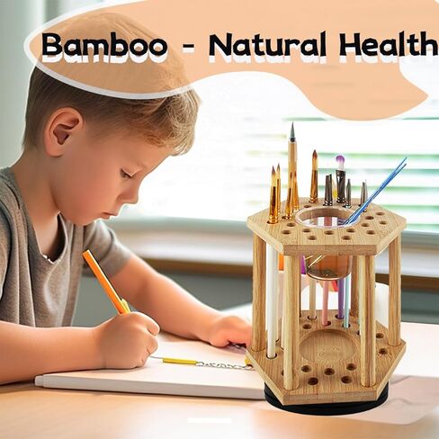 Rotating Paint Brush Holder 25 Holes Bamboo Display Drying Stand Artist Paint Brush Organizer Watercolor Brush Stand Rack Paint Brush Storage Art Supply Organizer(1pcs) in Saudi Arabia