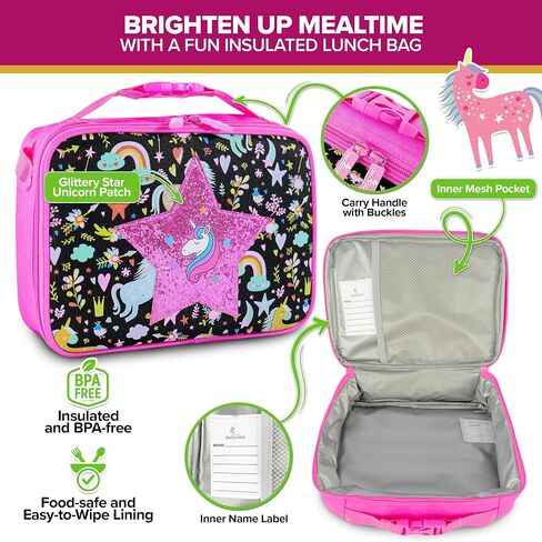 Decorably Backpack with Lunch Bag for Kids - 2Pc Set Sequined Girls Unicorn Backpack with Lunch Box with Star Unicorn Patch, Unicorn Backpack with Lunchbox Unicorn Backpack and Lunchbox in Saudi Arabia