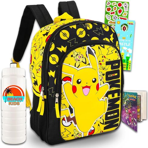 Nintendo Pokemon Backpack for Boys 8-12 - Bundle with 16" Pikachu Backpack, Pokemon Card Binder, Water Bottle, Stickers, More | Pokemon Backpack for School Set in Saudi Arabia