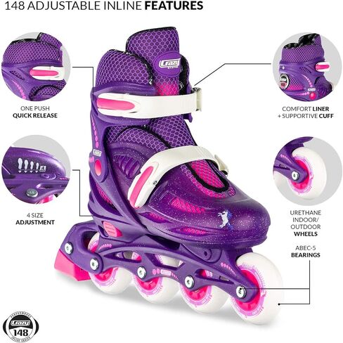 Crazy Skates Adjustable Inline Skates for Girls and Boys - Adjust to fit 4 Sizes - Model 148 - Purple/Pink (Size: Large | 5-8) in Saudi Arabia