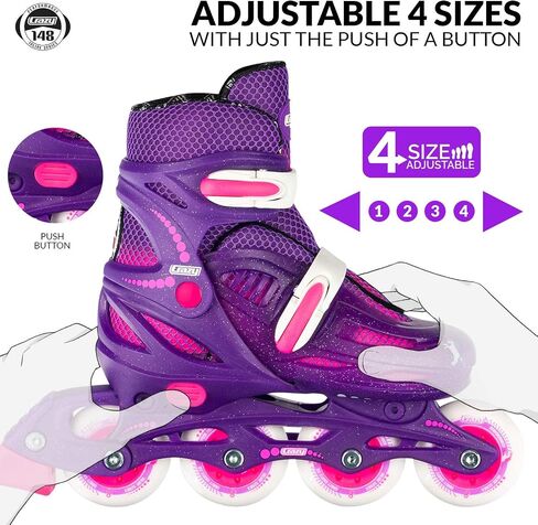 Crazy Skates Adjustable Inline Skates for Girls and Boys - Adjust to fit 4 Sizes - Model 148 - Purple/Pink (Size: Large | 5-8) in Saudi Arabia