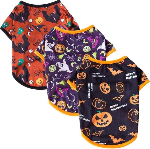 XIAOYU 3 Pieces Halloween Dog Shirt Pet Clothes Funny Black Bat, Magic Hat, Pumpkin Head T-Shirt for Small Dogs Cat Halloween Cosplay Pet Apparel, XS in Saudi Arabia