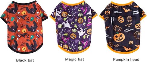 XIAOYU 3 Pieces Halloween Dog Shirt Pet Clothes Funny Black Bat, Magic Hat, Pumpkin Head T-Shirt for Small Dogs Cat Halloween Cosplay Pet Apparel, XS in Saudi Arabia