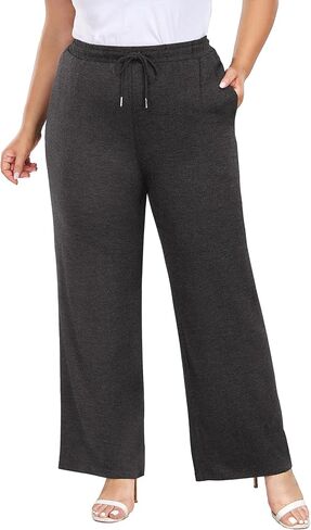 COOTRY Women's Plus Size Wide Leg Pants Soft Stretchy Drawstring Loose Fit Summer Casual Lounge Yoga Pants with Pockets in Saudi Arabia