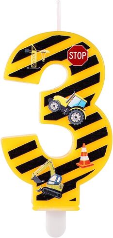 Construction Birthday Candle, Happy Birthday Candles Numbers Construction Cake Topper Yellow and Black Striped Candles for Boys Construction Birthday Party Supplies Decorations (Number 3) in Saudi Arabia