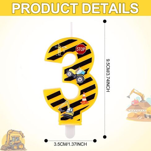 Construction Birthday Candle, Happy Birthday Candles Numbers Construction Cake Topper Yellow and Black Striped Candles for Boys Construction Birthday Party Supplies Decorations (Number 3) in Saudi Arabia