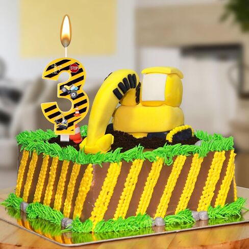 Construction Birthday Candle, Happy Birthday Candles Numbers Construction Cake Topper Yellow and Black Striped Candles for Boys Construction Birthday Party Supplies Decorations (Number 3) in Saudi Arabia