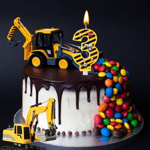 Construction Birthday Candle, Happy Birthday Candles Numbers Construction Cake Topper Yellow and Black Striped Candles for Boys Construction Birthday Party Supplies Decorations (Number 3) in Saudi Arabia