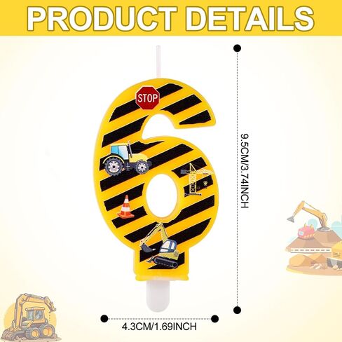 Construction Birthday Candle, Happy Birthday Candles Numbers Construction Cake Topper Yellow and Black Striped Candles for Boys Construction Birthday Party Supplies Decorations (Number 3) in Saudi Arabia