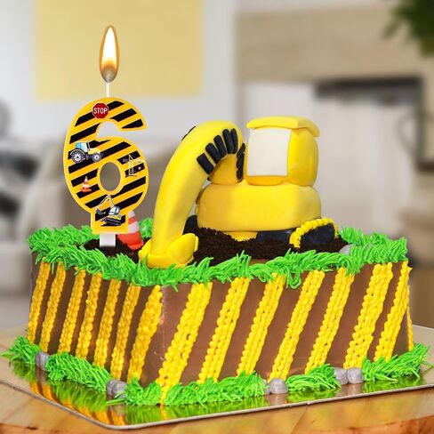 Construction Birthday Candle, Happy Birthday Candles Numbers Construction Cake Topper Yellow and Black Striped Candles for Boys Construction Birthday Party Supplies Decorations (Number 3) in Saudi Arabia