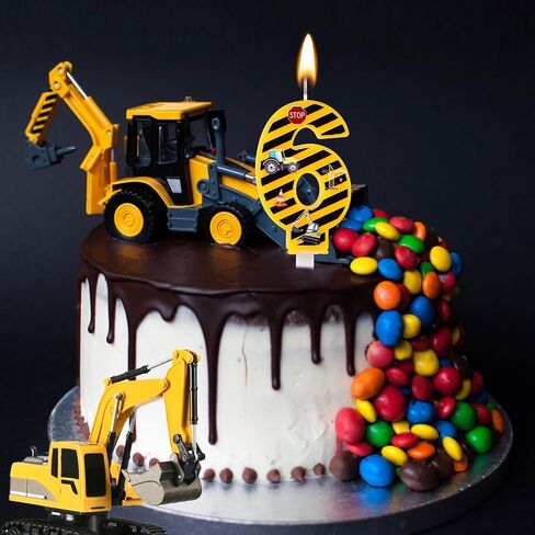 Construction Birthday Candle, Happy Birthday Candles Numbers Construction Cake Topper Yellow and Black Striped Candles for Boys Construction Birthday Party Supplies Decorations (Number 3) in Saudi Arabia